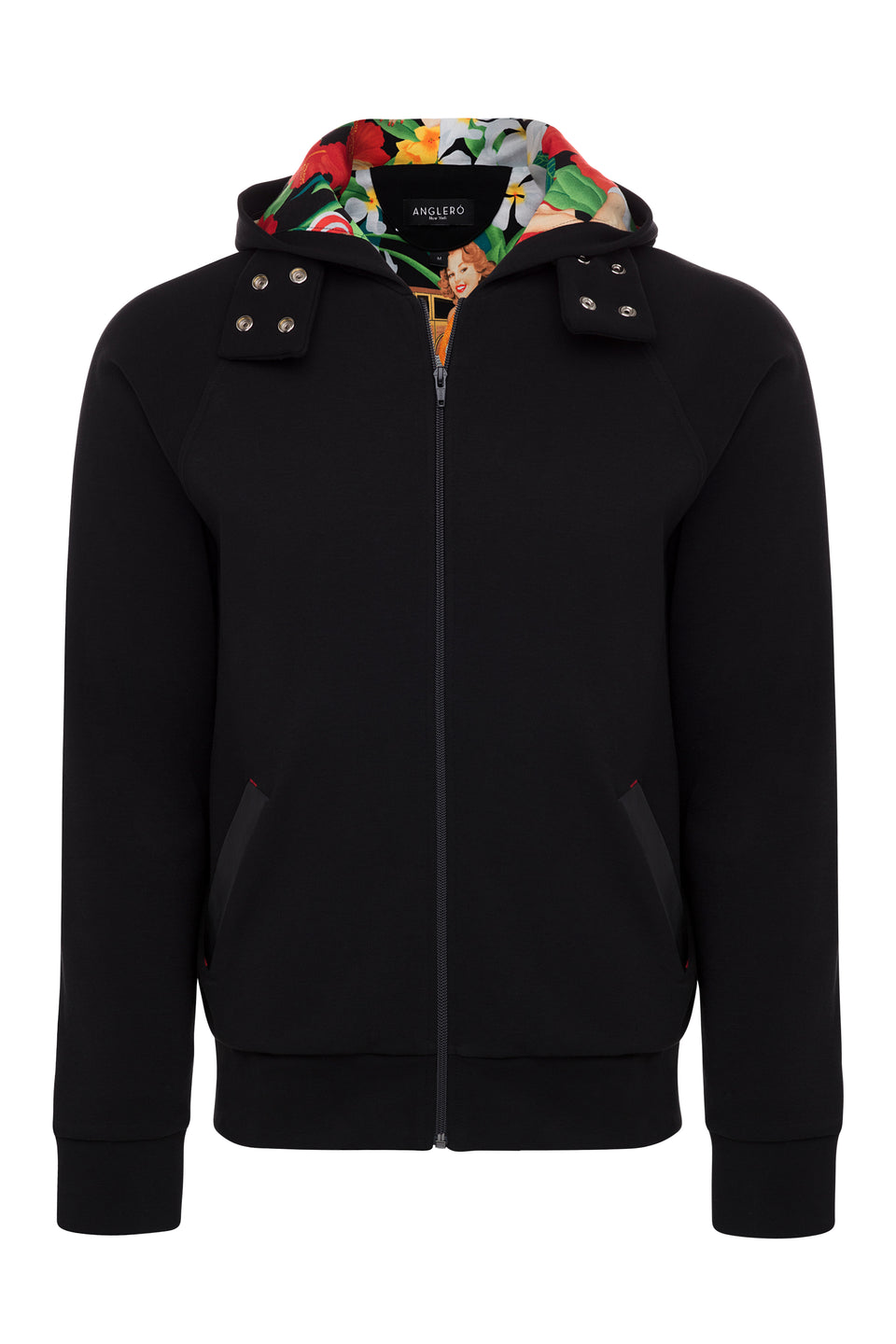 Women's aloha print black hoodie jacket