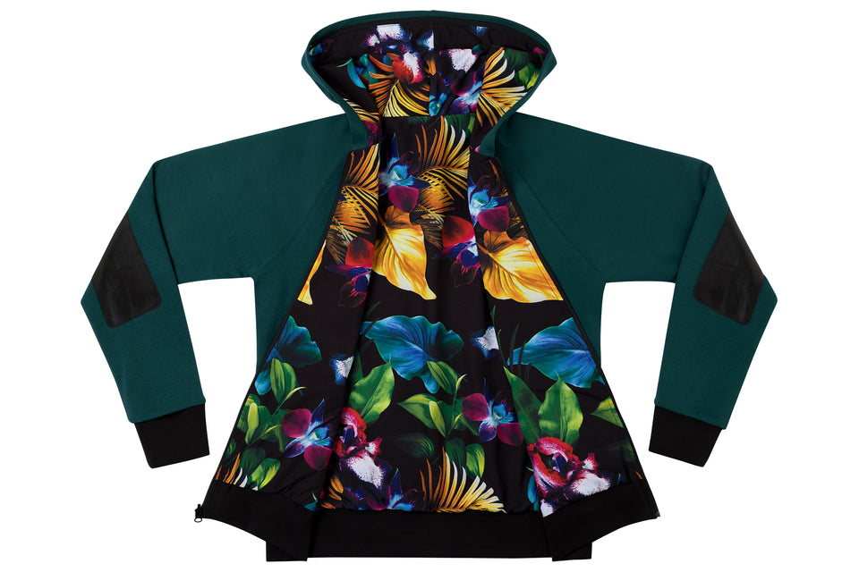 Reversible men's avatar jungle print emerald hoodie